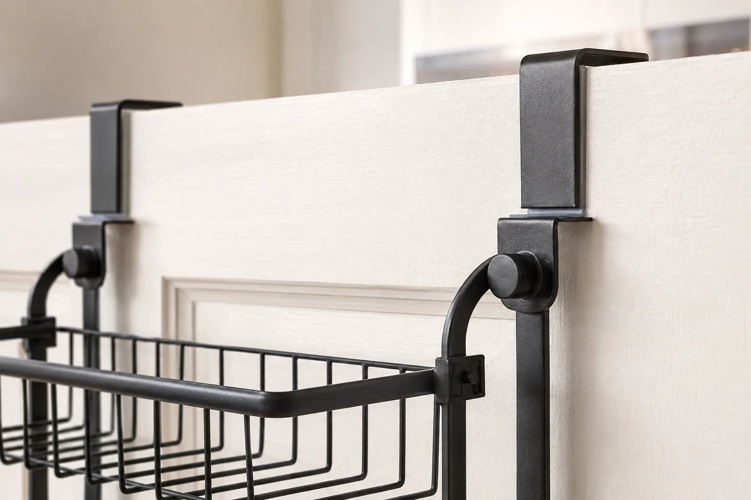 Close-up of the padded over-door mounting hooks