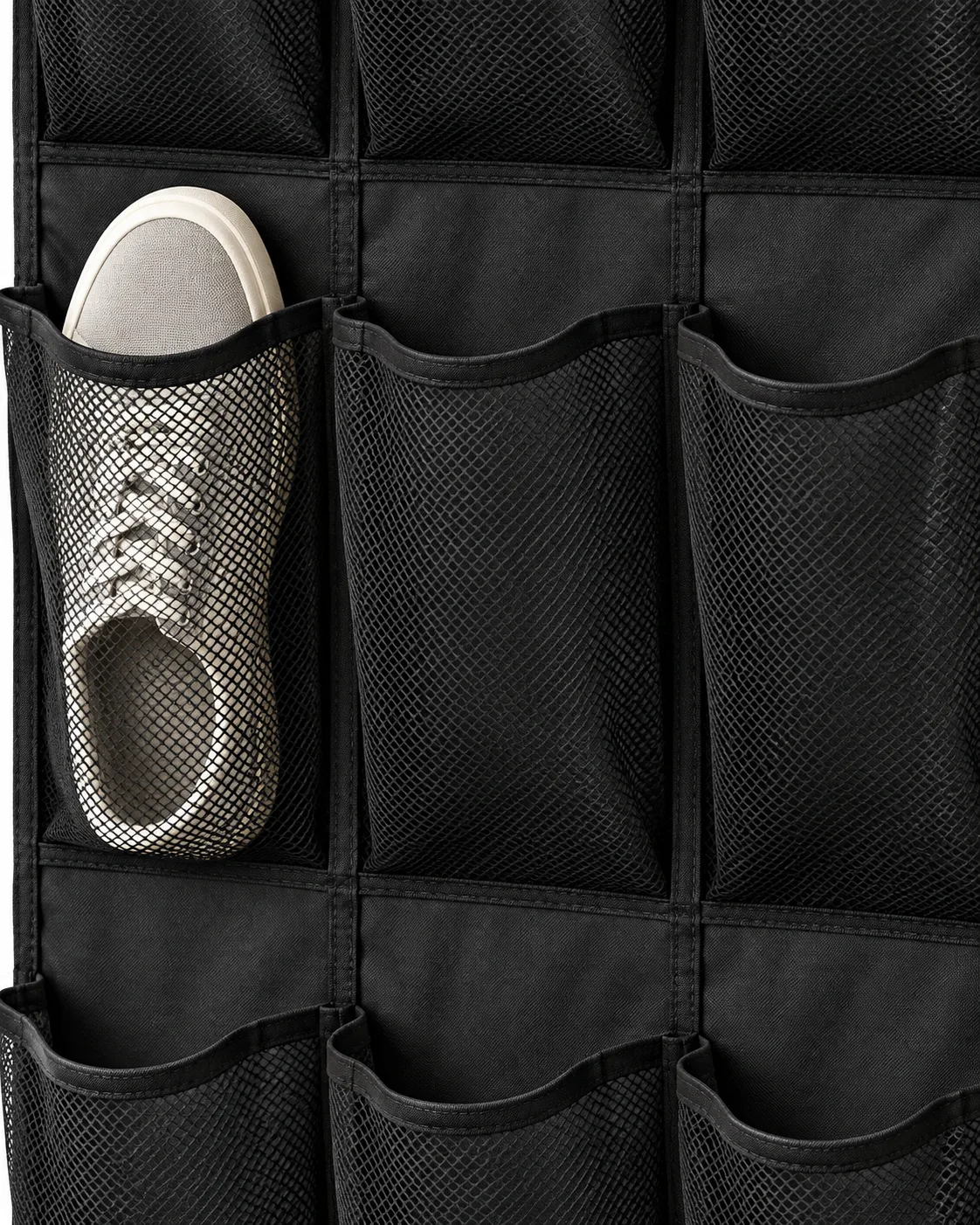 Black breathable mesh pocket and reinforced seam detail