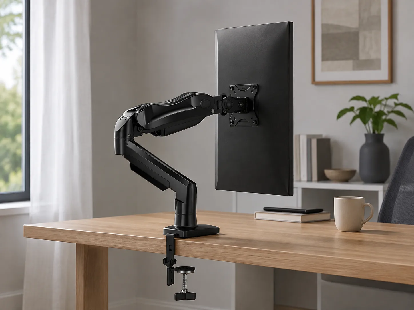 Alternate angle of FlowLift single monitor arm