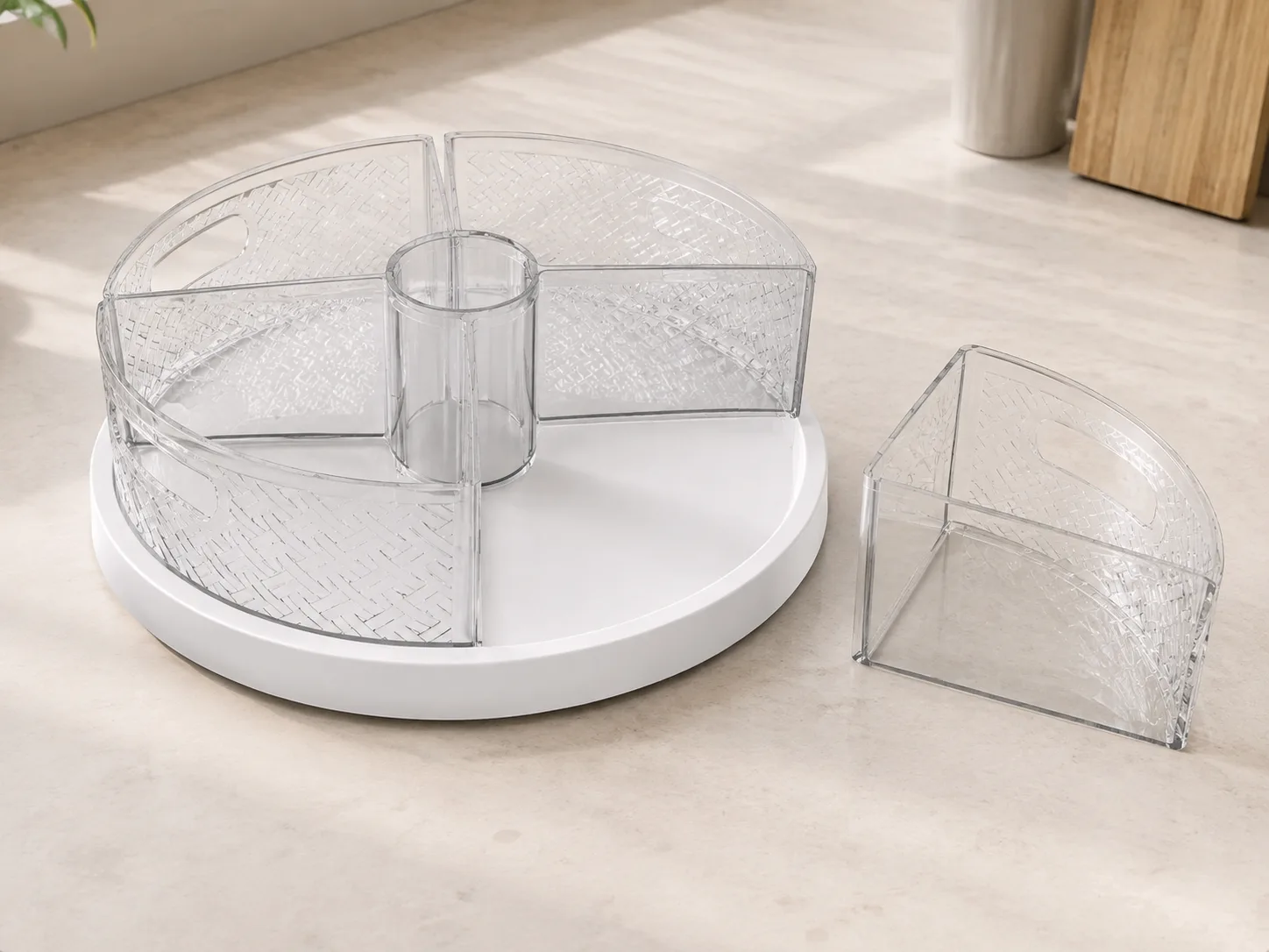 Alternate overhead of lazy Susan sections filled