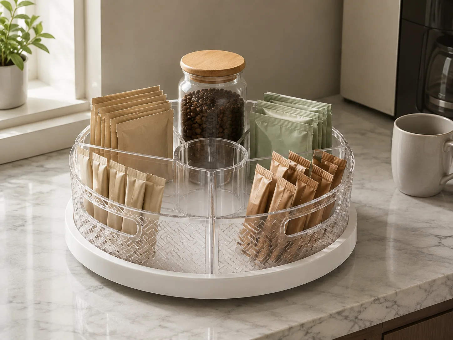 Alternate angle of lazy Susan bins and dividers