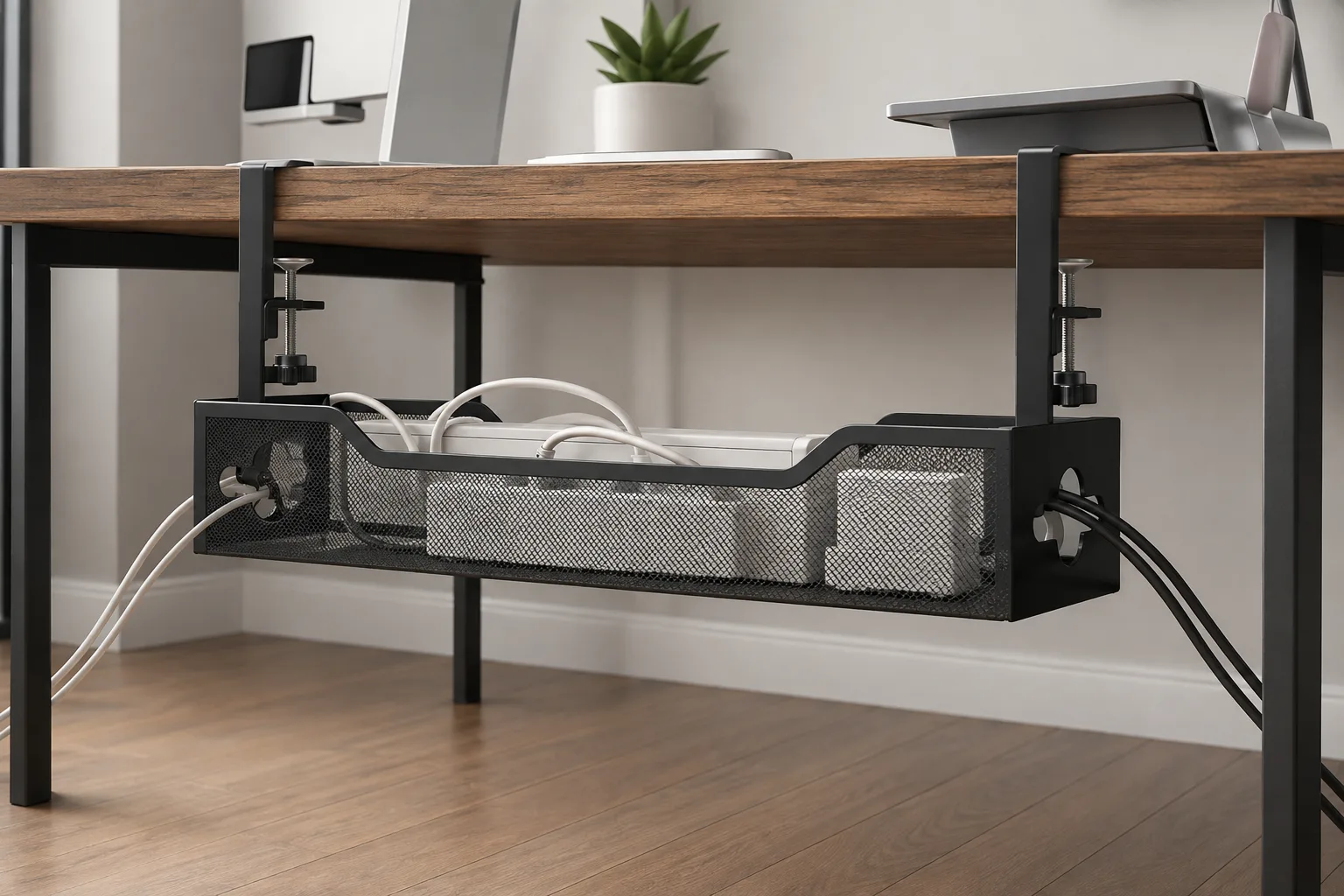 Loaded mesh basket with cables routed through both ends