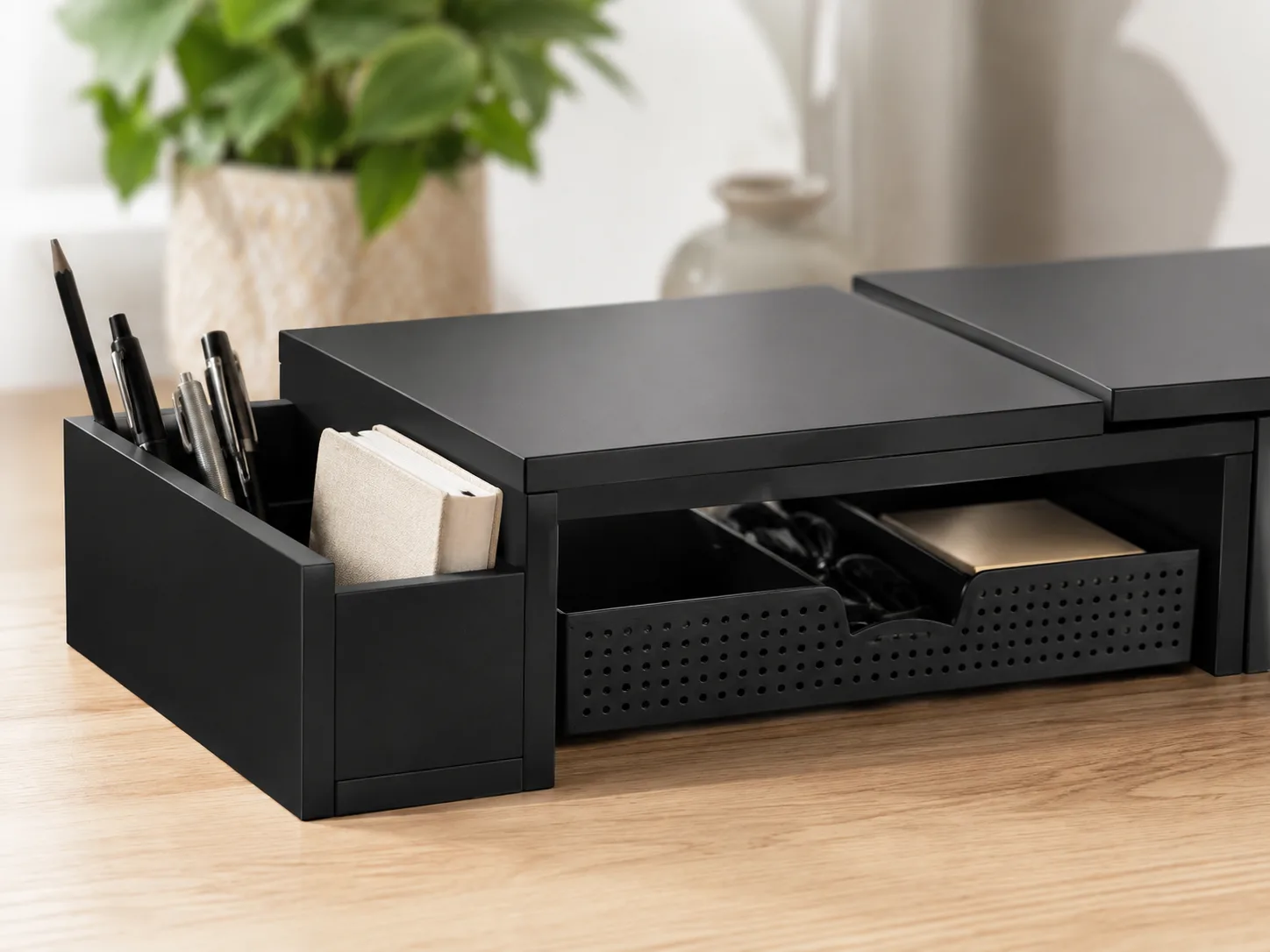 Alternate angle of dual monitor stand platforms