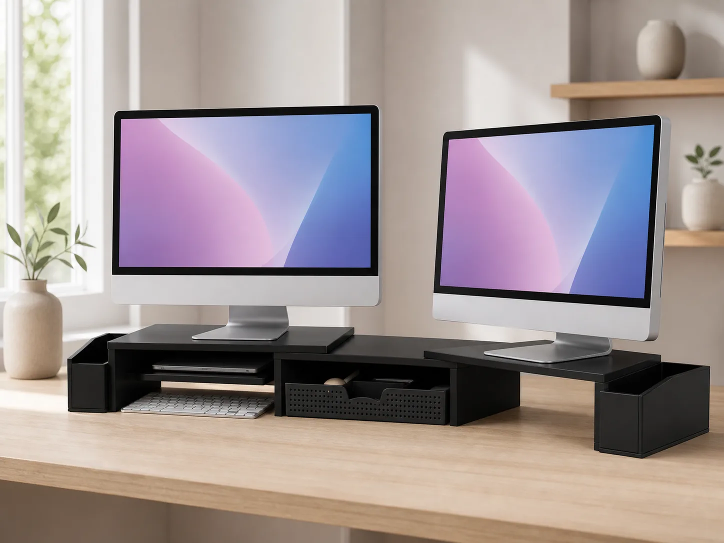 Alternate close view of monitor stand storage
