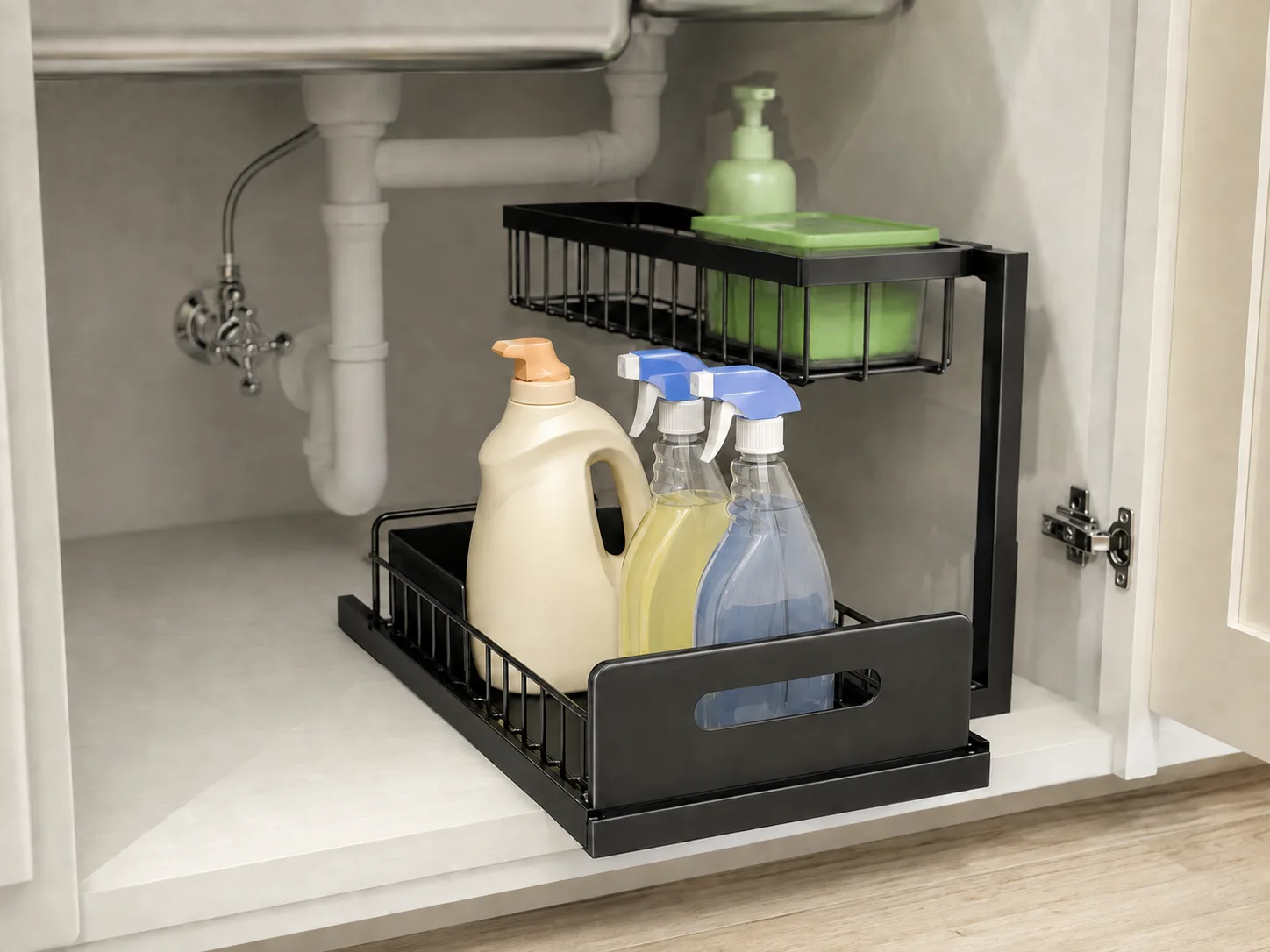 Alternate angle of L-shaped under-sink pull-out