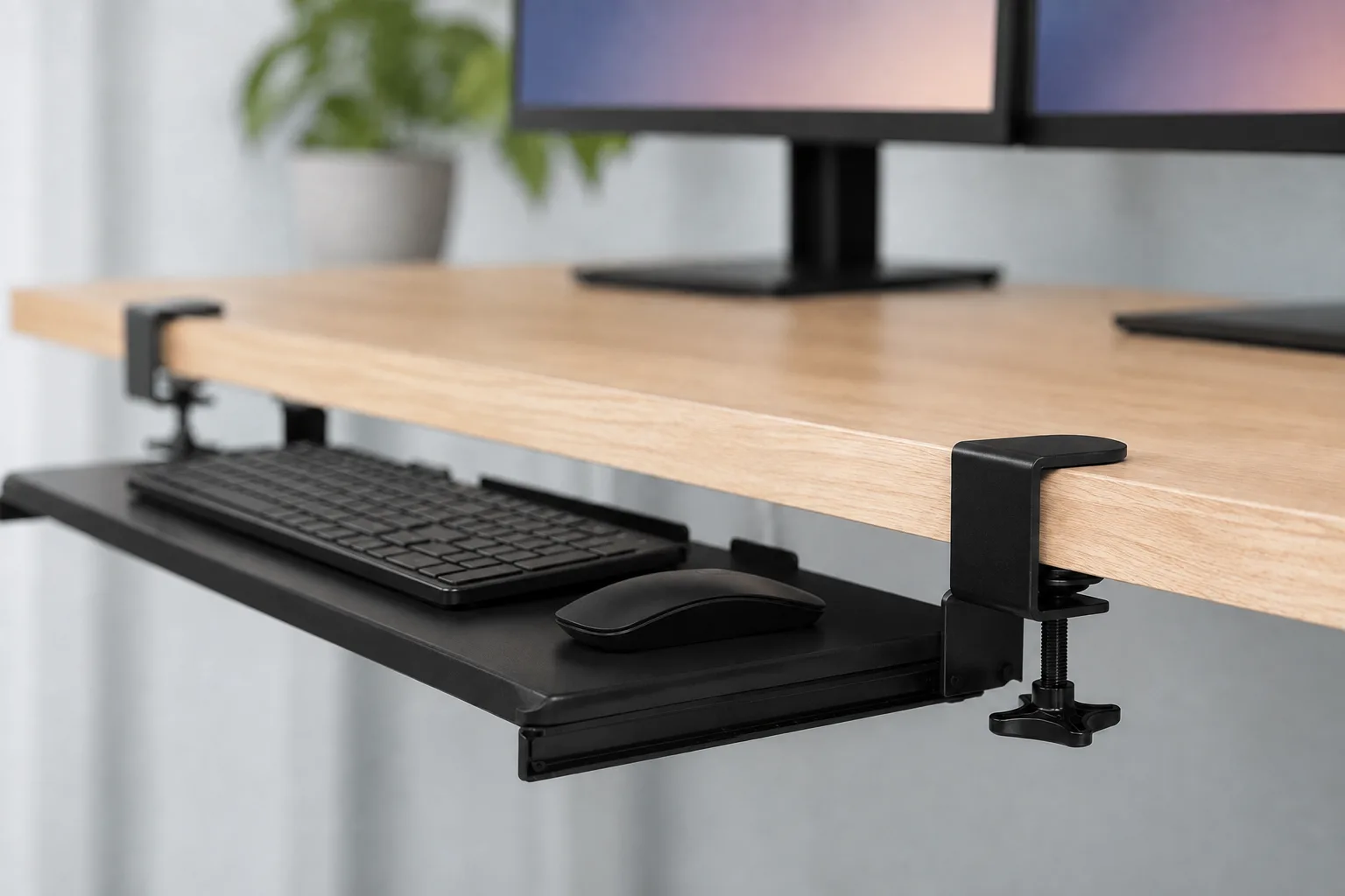 Close-up of the padded desk-edge clamp
