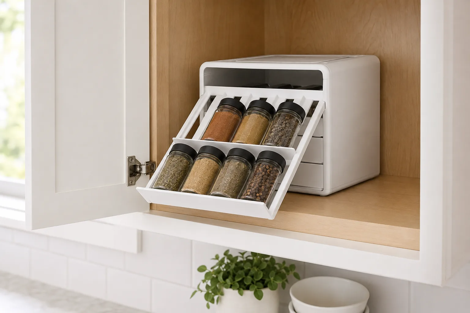 White SpiceStack with one drawer tilted down