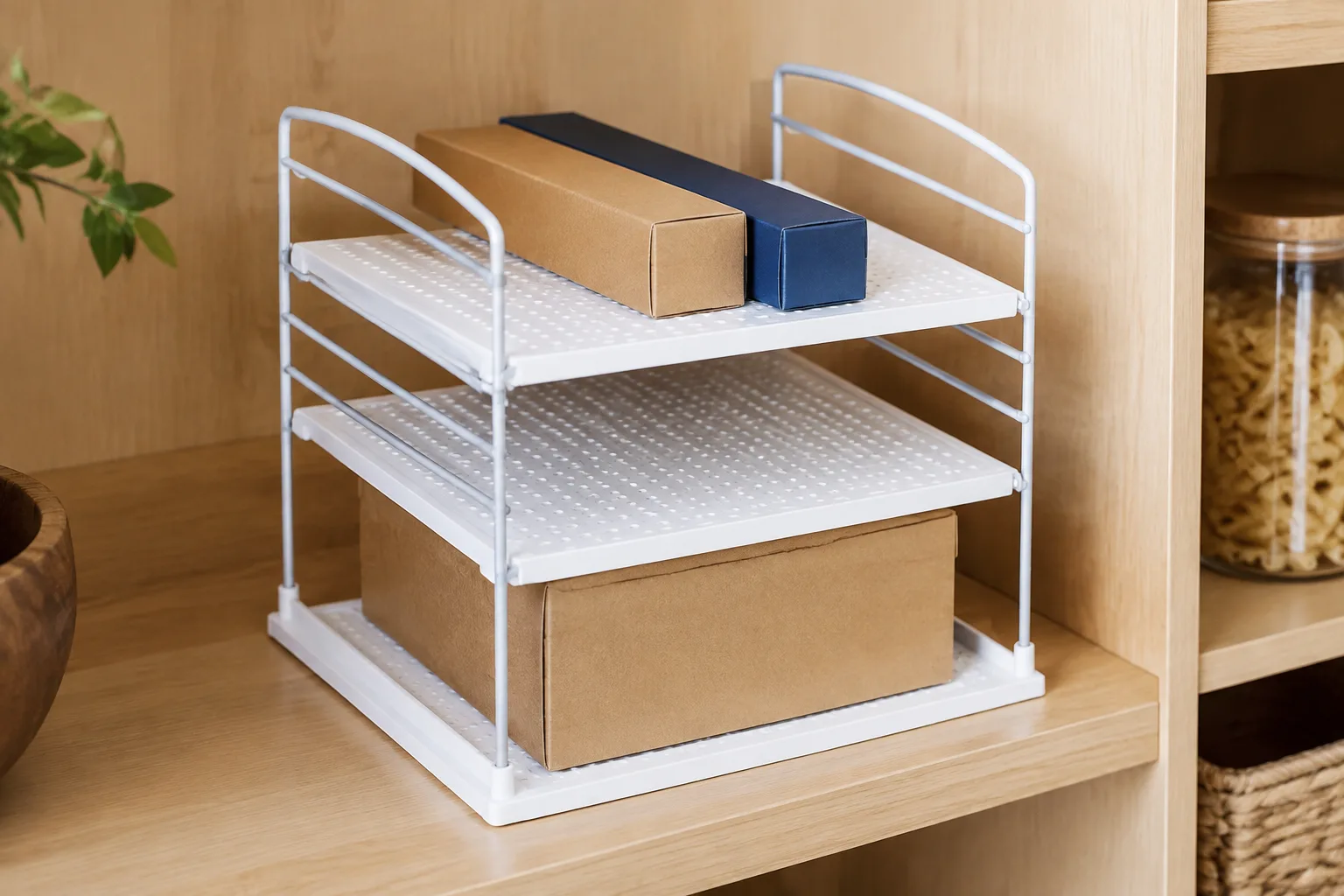 Two shelves positioned at different heights